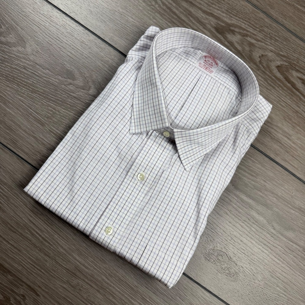 Brooks Brothers Mens Dress Shirt Madison Non-Iron Tattersall White Purple 20 36